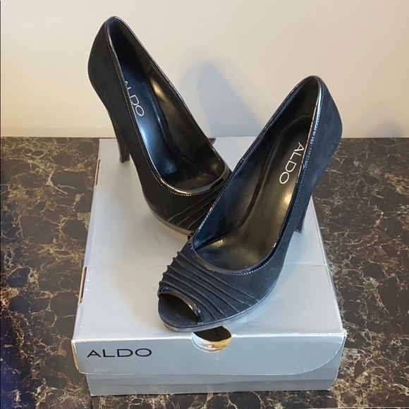 Black Suede Peep Toe shoes Size 38 - Picture 3 of 7